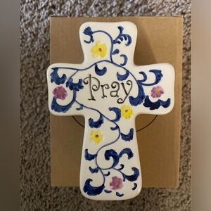 Decorative Ceramic Cross with Floral Design